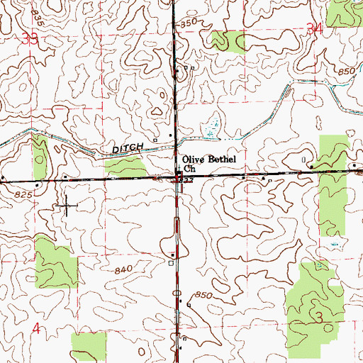Topographic Map of Olive Bethel Church, IN