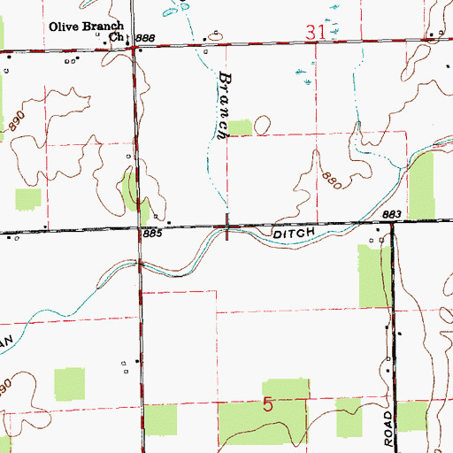 Topographic Map of Olive Branch, IN