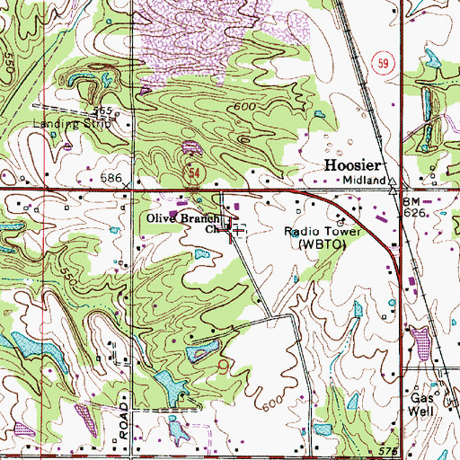 Topographic Map of Olive Branch Church, IN