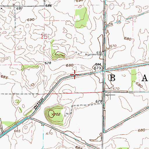 Topographic Map of Oliver Ditch, IN