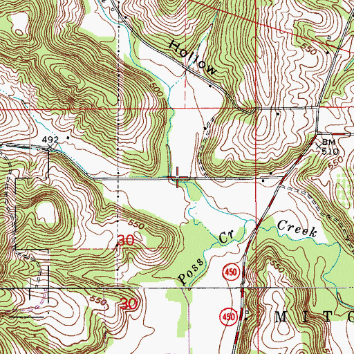 Topographic Map of Opossum Hollow, IN