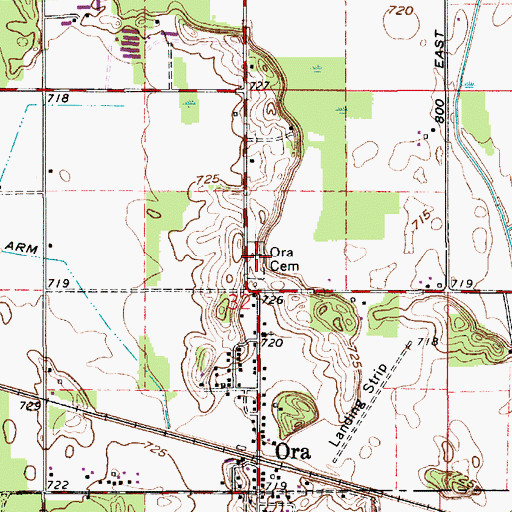 Topographic Map of Ora Cemetery, IN