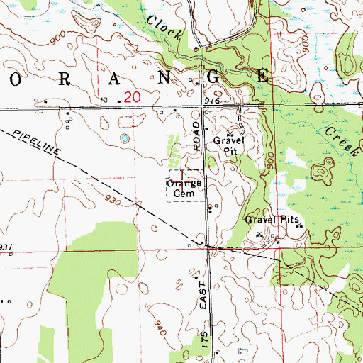 Topographic Map of Orange Cemetery, IN