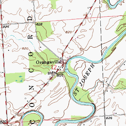 Topographic Map of Orangeville, IN