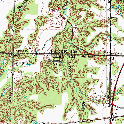 Topographic Map of Orchard Cemetery, IN
