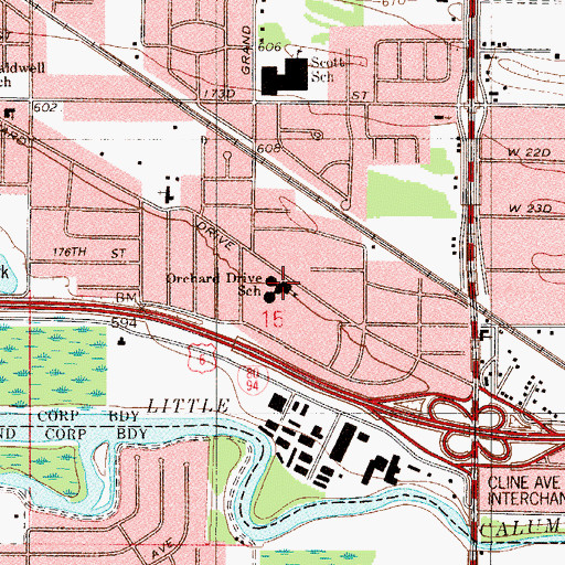Topographic Map of Orchard Drive Elementary School, IN