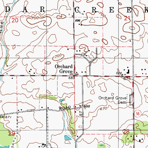 Topographic Map of Orchard Grove, IN