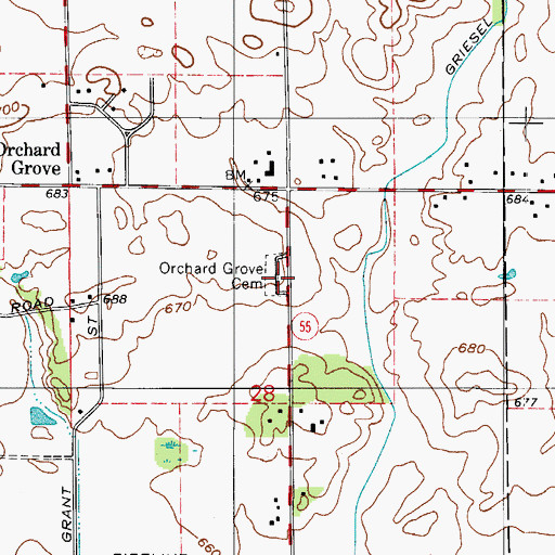 Topographic Map of Orchard Grove Cemetery, IN