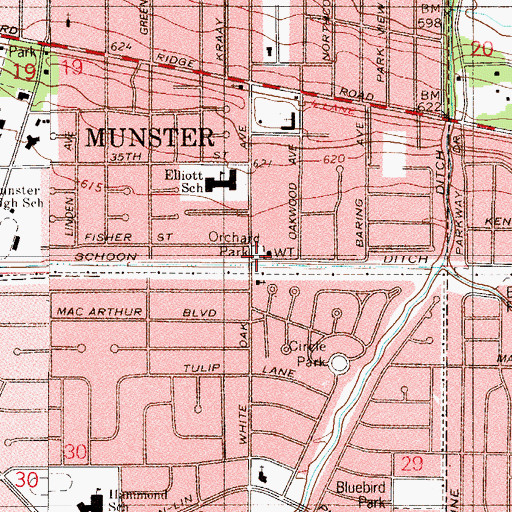 Topographic Map of Orchard Park, IN