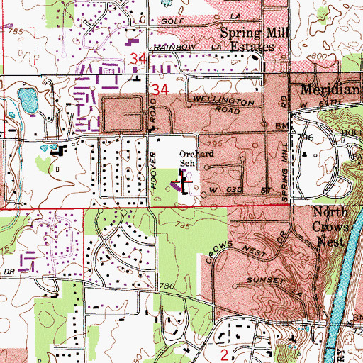 Topographic Map of Orchard Country Day School, IN
