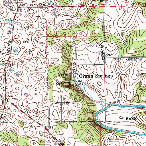 Topographic Map of Organ Springs, IN