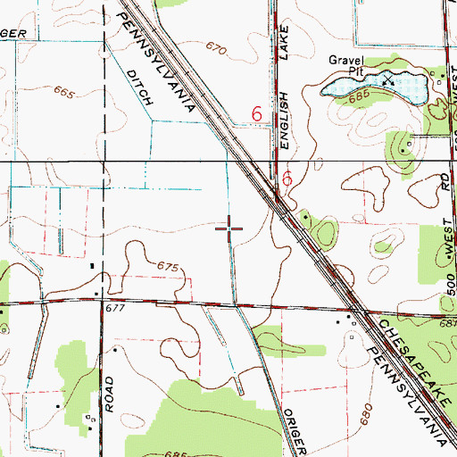 Topographic Map of Origer Ditch, IN