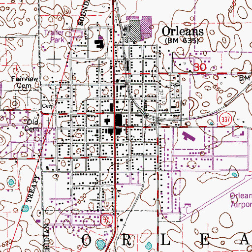 Topographic Map of Orleans, IN