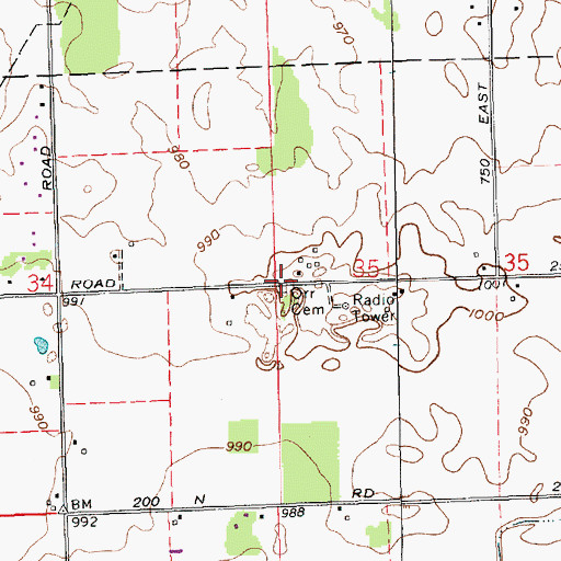 Topographic Map of Orr Cemetery, IN