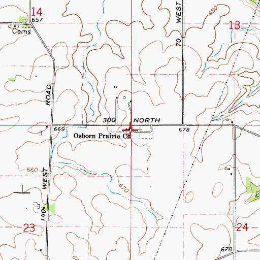 Topographic Map of Osborn Prairie Church, IN