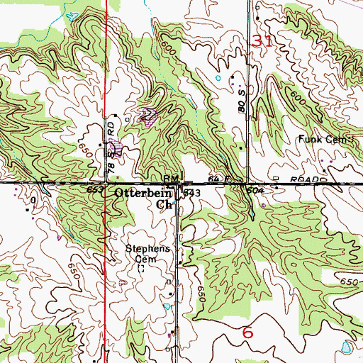 Topographic Map of Otterbein Church, IN