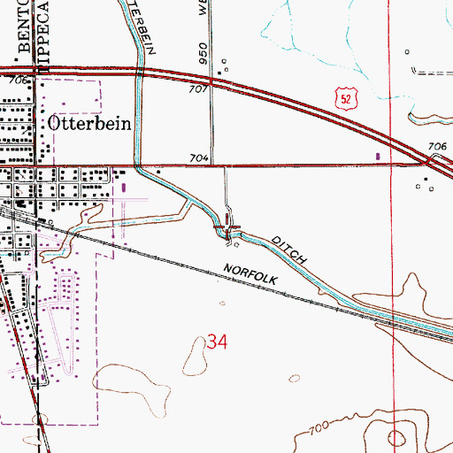 Topographic Map of Otterbein Ditch, IN