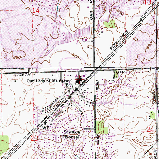 Topographic Map of Our Lady of Mount Carmel School, IN