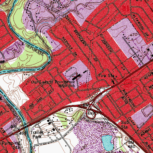 Topographic Map of Our Lady of Providence High School, IN