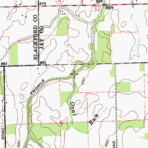 Topographic Map of Oval Run, IN