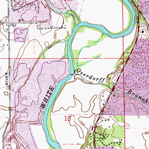 Topographic Map of Overdorff Branch, IN