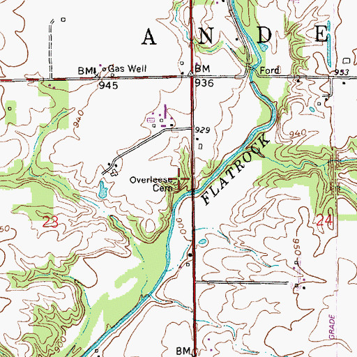 Topographic Map of Overleese Cemetery, IN