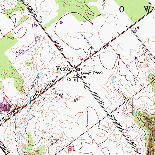 Topographic Map of Owen Creek Church, IN
