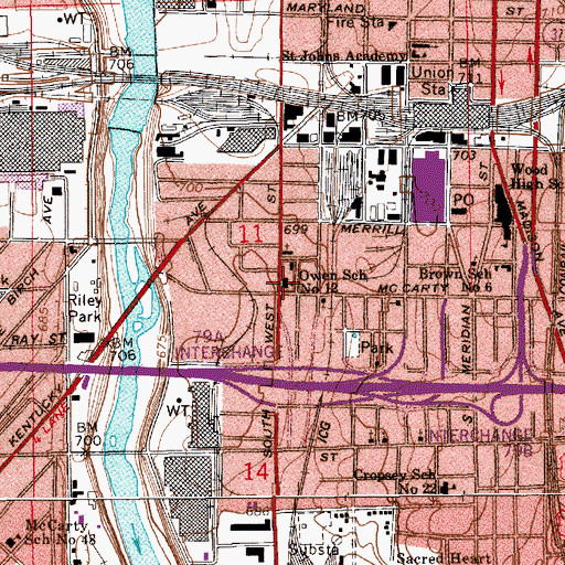 Topographic Map of Owen School Number 12 (historical), IN