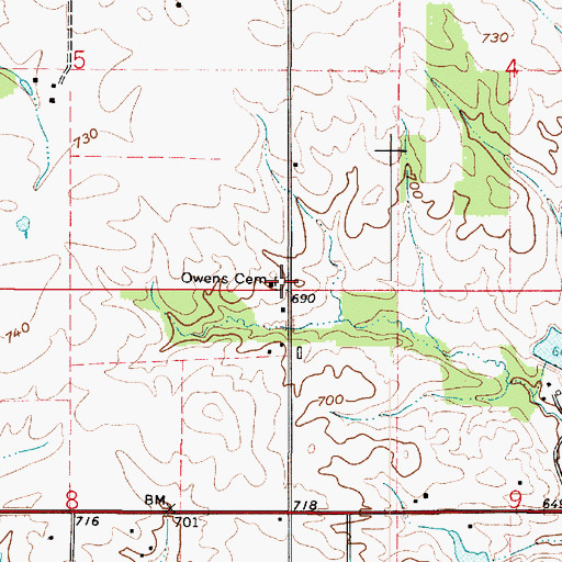 Topographic Map of Owens Cemetery, IN