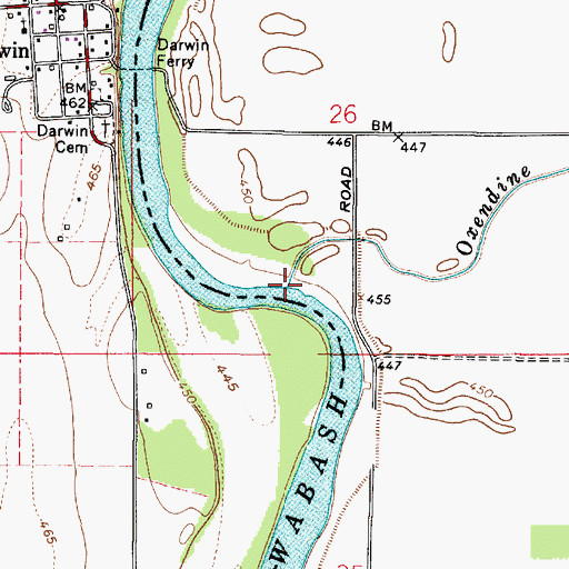 Topographic Map of Oxendine Bayou, IN