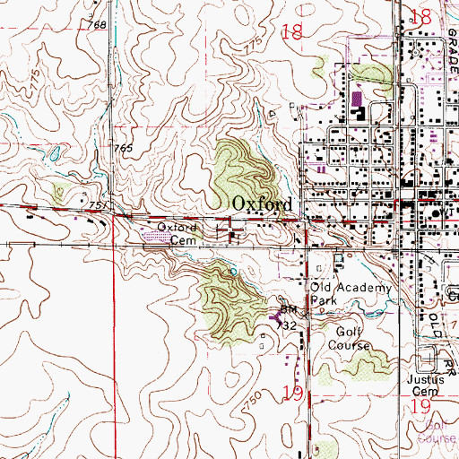 Topographic Map of Oxford Cemetery, IN