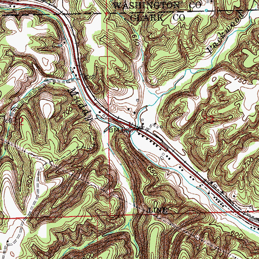Topographic Map of Packwood Branch, IN