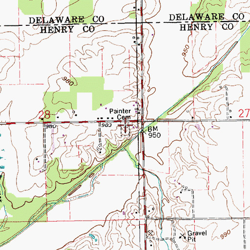 Topographic Map of Painter Cemetery, IN