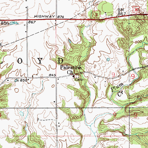Topographic Map of Palestine Church, IN