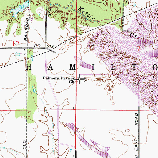 Topographic Map of Palmers Prairie Church, IN