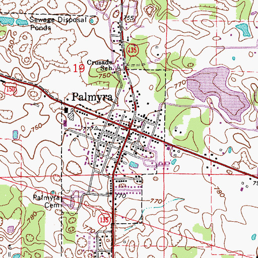 Topographic Map of Palmyra, IN