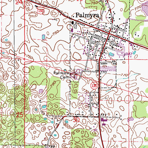 Topographic Map of Palmyra Cemetery, IN