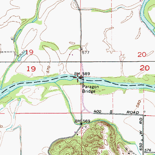 Topographic Map of Paragon Bridge, IN