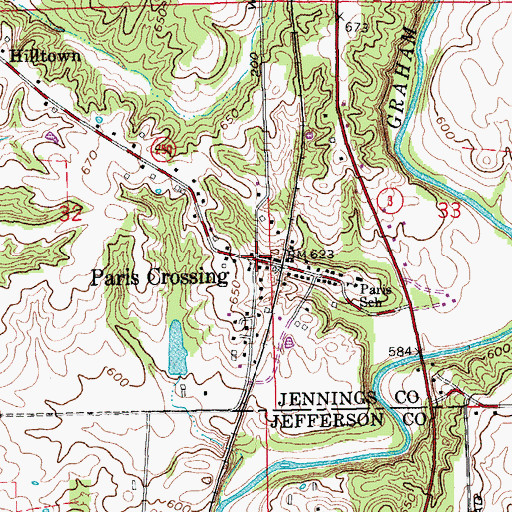 Topographic Map of Paris Crossing, IN