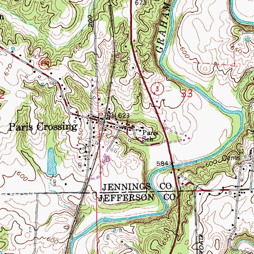 Topographic Map of Paris School, IN