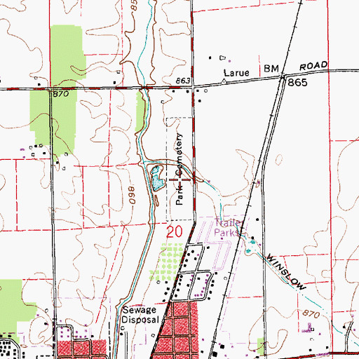 Topographic Map of Park Cemetery, IN