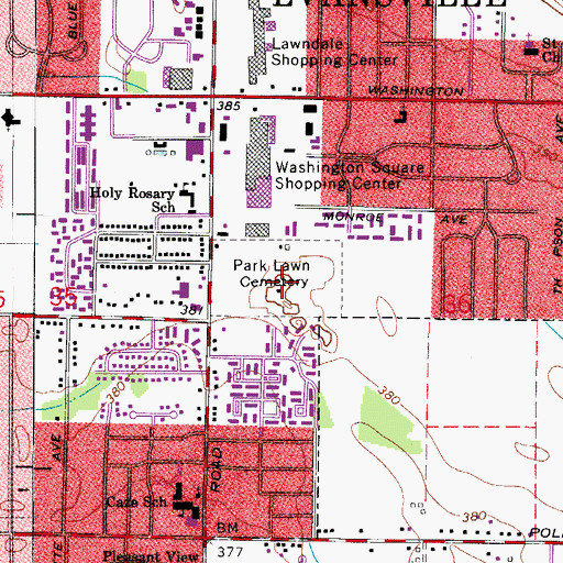 Topographic Map of Park Lawn Cemetery, IN