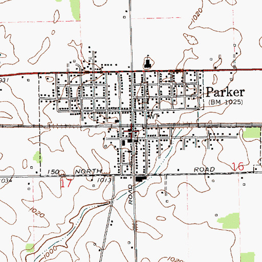 Topographic Map of Parker City, IN
