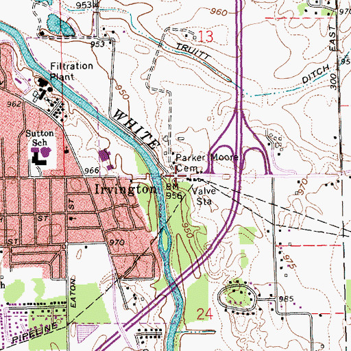 Topographic Map of Parker Moore Cemetery, IN