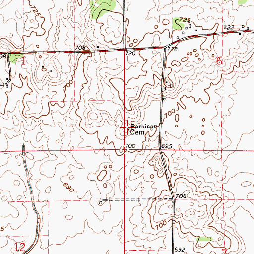 Topographic Map of Parkison Cemetery, IN