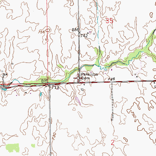 Topographic Map of Parkison Cemetery, IN
