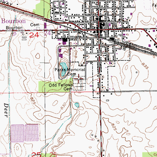 Topographic Map of Parks Memorial Cemetery, IN