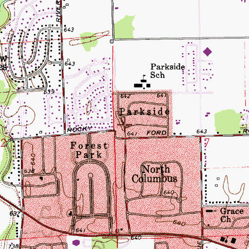 Topographic Map of Parkside, IN
