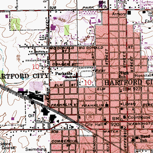 Topographic Map of Parkside Elementary School, IN