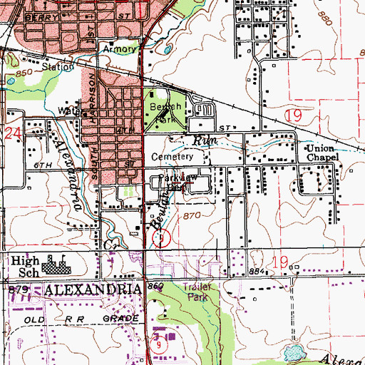 Topographic Map of Parkview Cemetery, IN